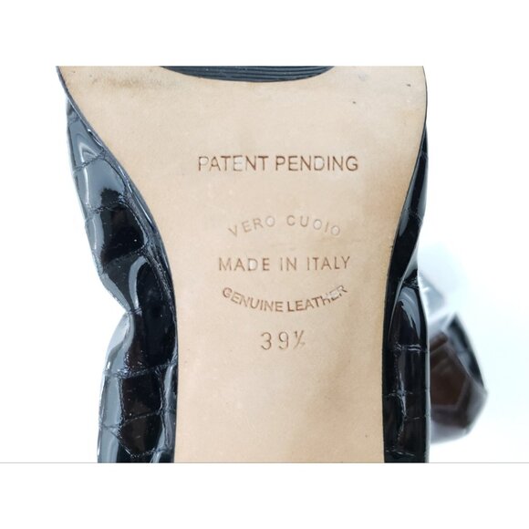 Anyi Lu Black Patent Croc Leather Heels Womens Italy Kitten Pumps EU 39.5 US 9.5 - Picture 7 of 10